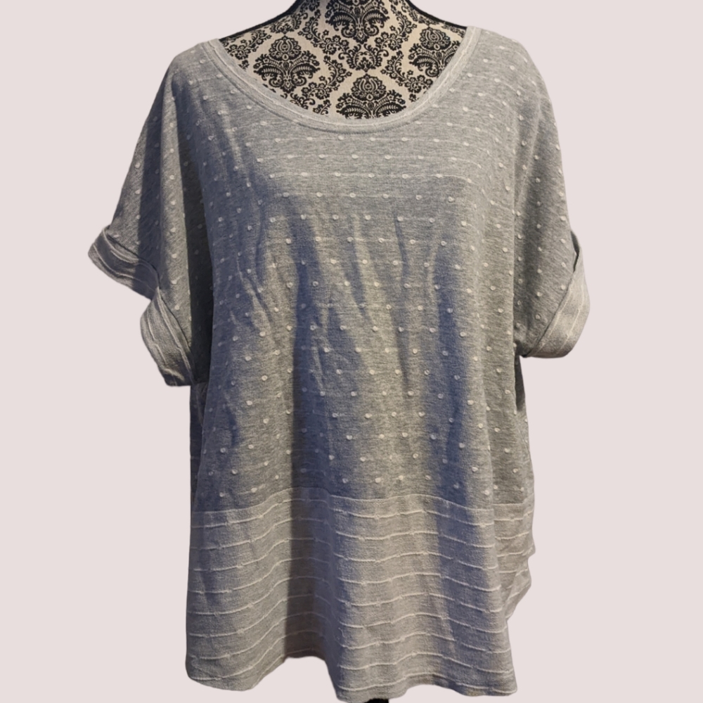 Lane Bryant Gray & White Polka Dot and Striped Shirt 18/20